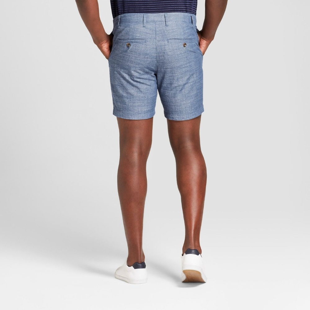 Blue Chambray Linden Flat Front Slim Chino Short - Picture 2 of 8